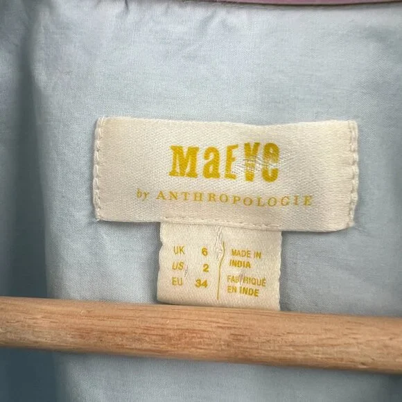 Maeve Anthropologie top Blue Bon Voyage Clarissa Button Down embroidered shirt 2 - Picture 4 of 15